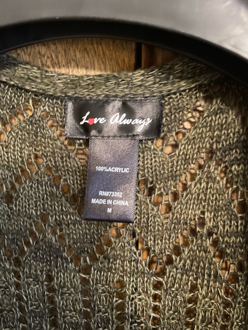 Love Always Long Open-Knit Cardigan Sweater - Olive Green. Size M - Picture 5 of 5